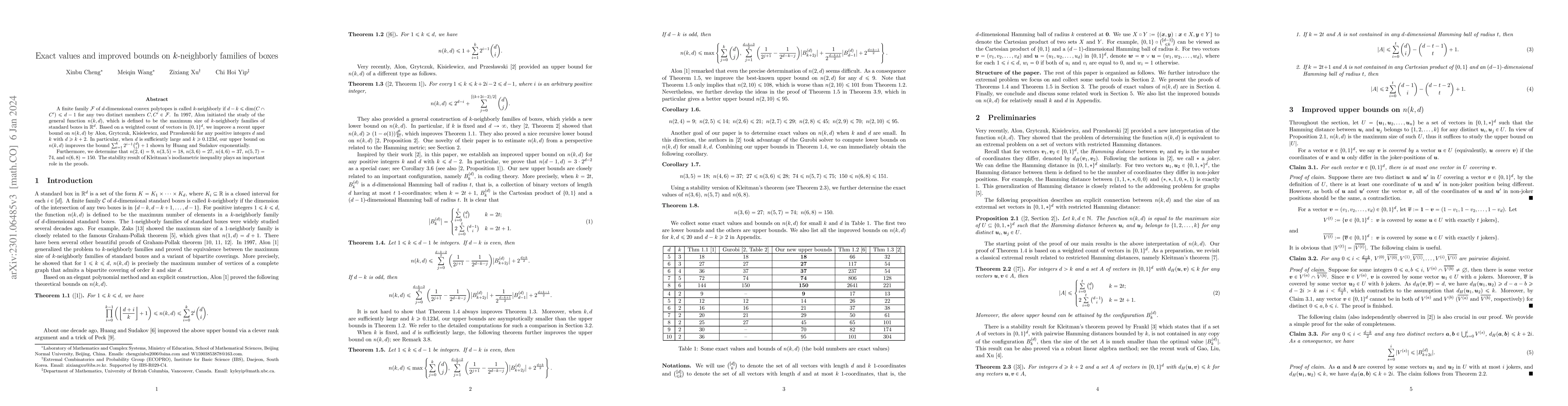 Thumbnail for Exact values and improved bounds on $k$-neighborly families of boxes