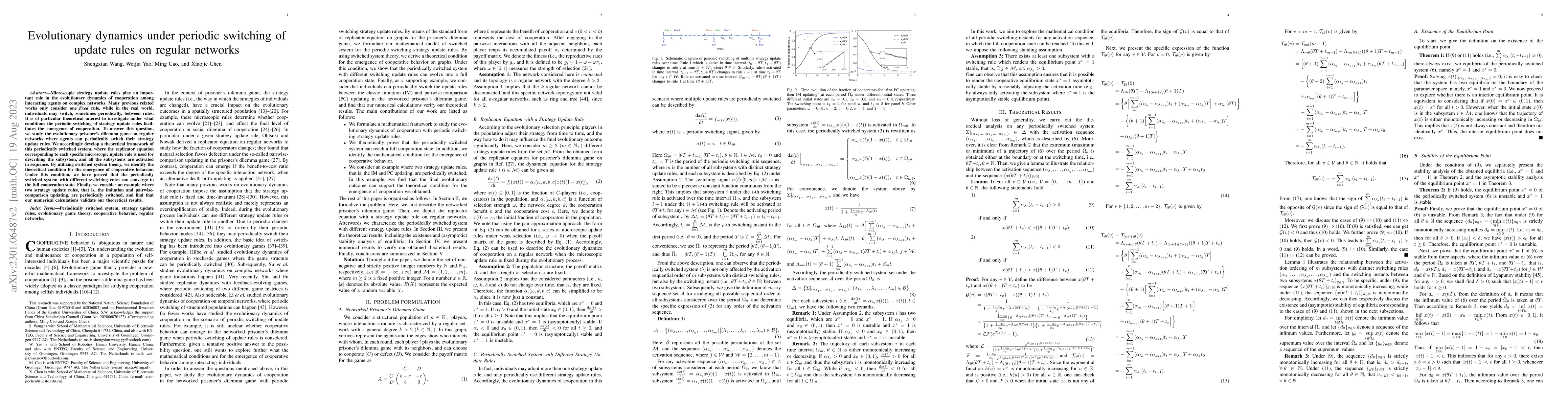 Thumbnail for Evolutionary dynamics under periodic switching of update rules on
  regular networks