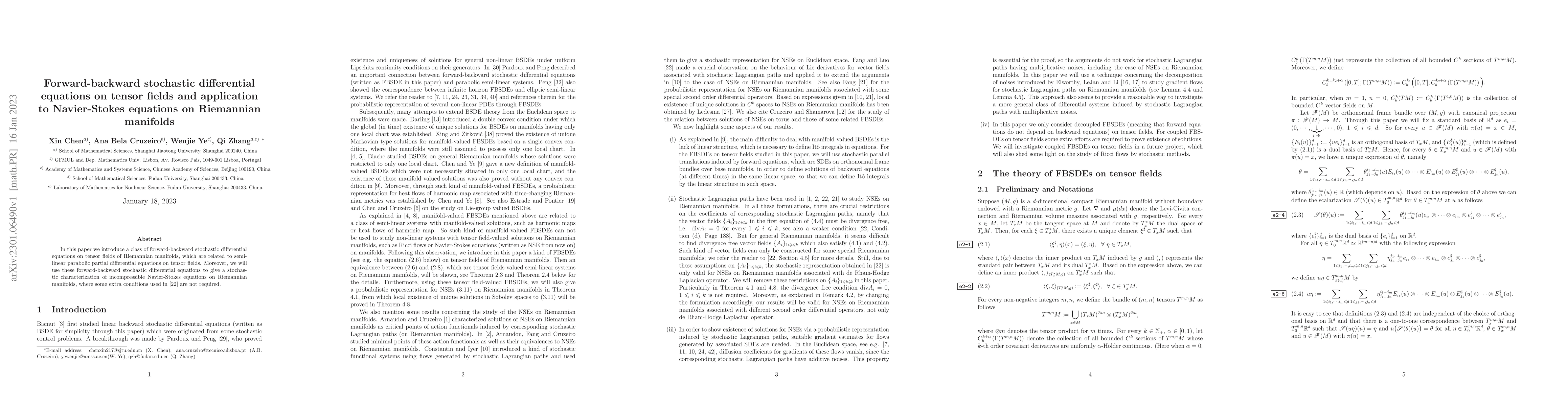 Thumbnail for Forward-backward stochastic differential equations on tensor fields and
  application to Navier-Stokes equations on Riemannian manifolds