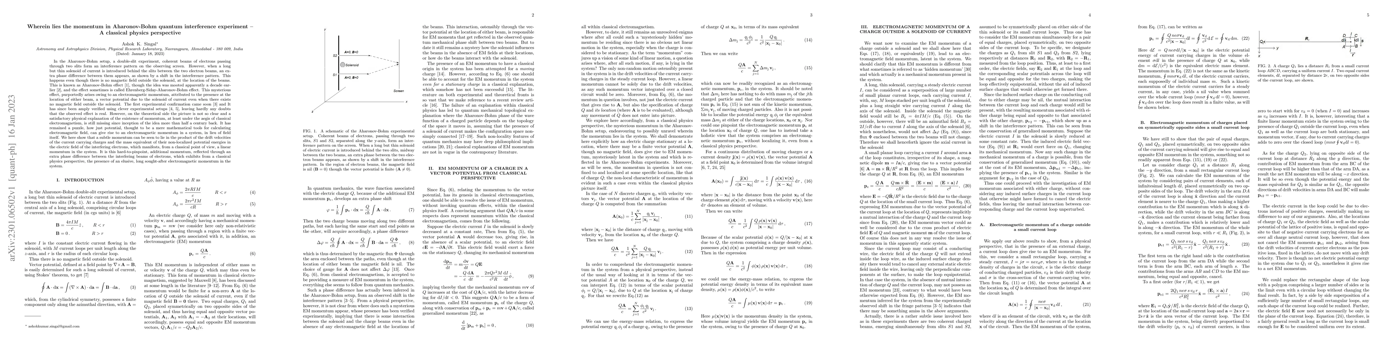 Thumbnail for Wherein lies the momentum in Aharonov-Bohm quantum interference
  experiment -- A classical physics perspective