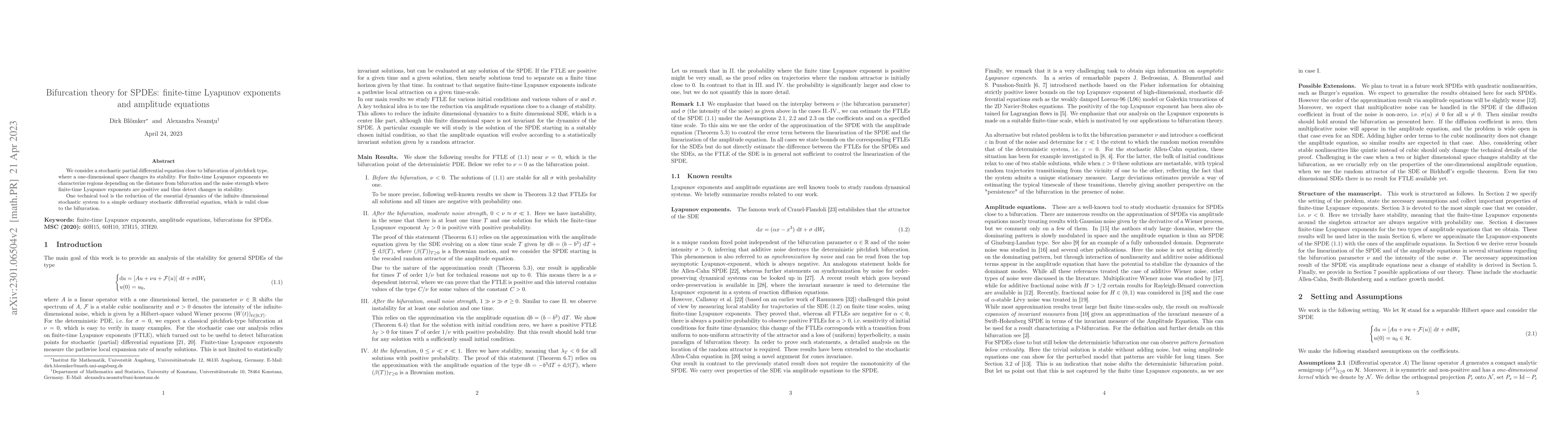 Thumbnail for Bifurcation theory for SPDEs: finite-time Lyapunov exponents and
  amplitude equations