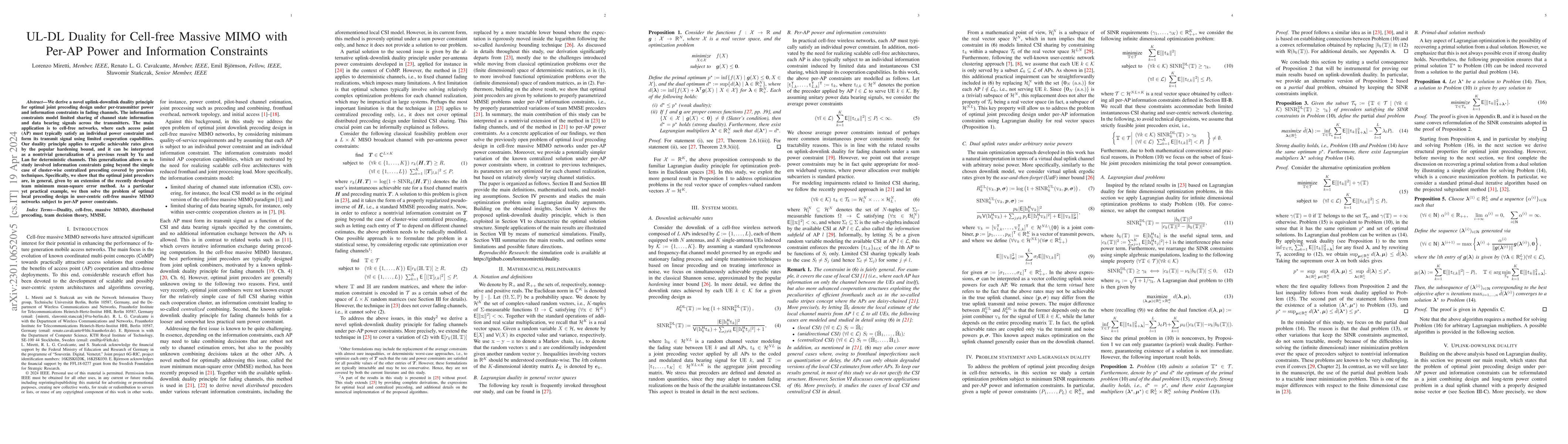 Thumbnail for UL-DL duality for cell-free massive MIMO with per-AP power and
  information constraints