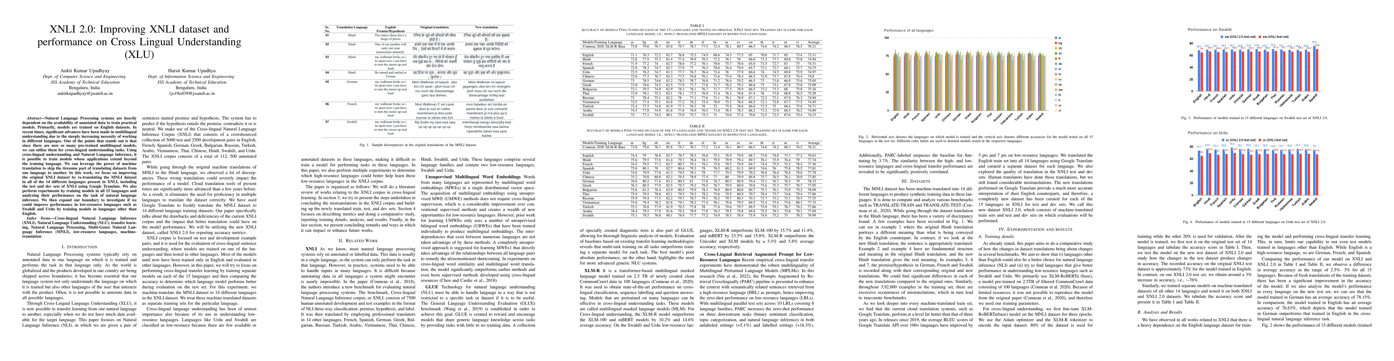 Thumbnail for XNLI 2.0: Improving XNLI dataset and performance on Cross Lingual
  Understanding (XLU)