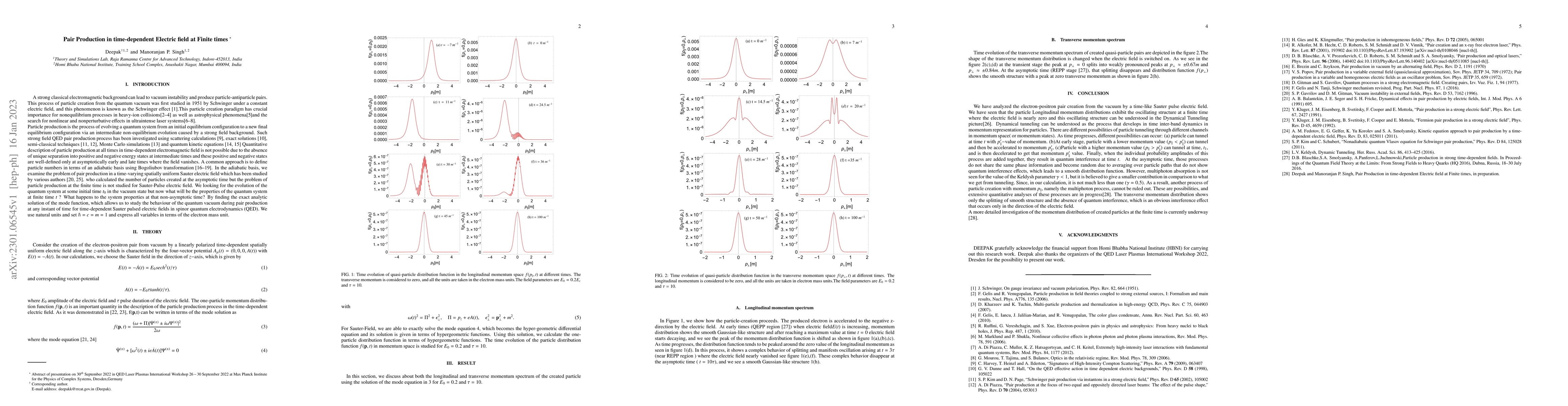 Thumbnail for Pair Production in time-dependent Electric field at Finite times