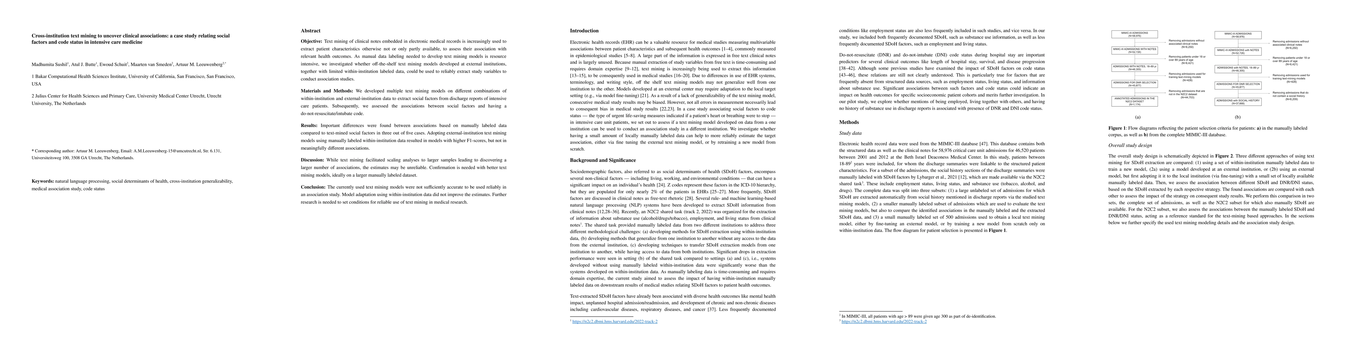 Thumbnail for Cross-institution text mining to uncover clinical associations: a case
  study relating social factors and code status in intensive care medicine