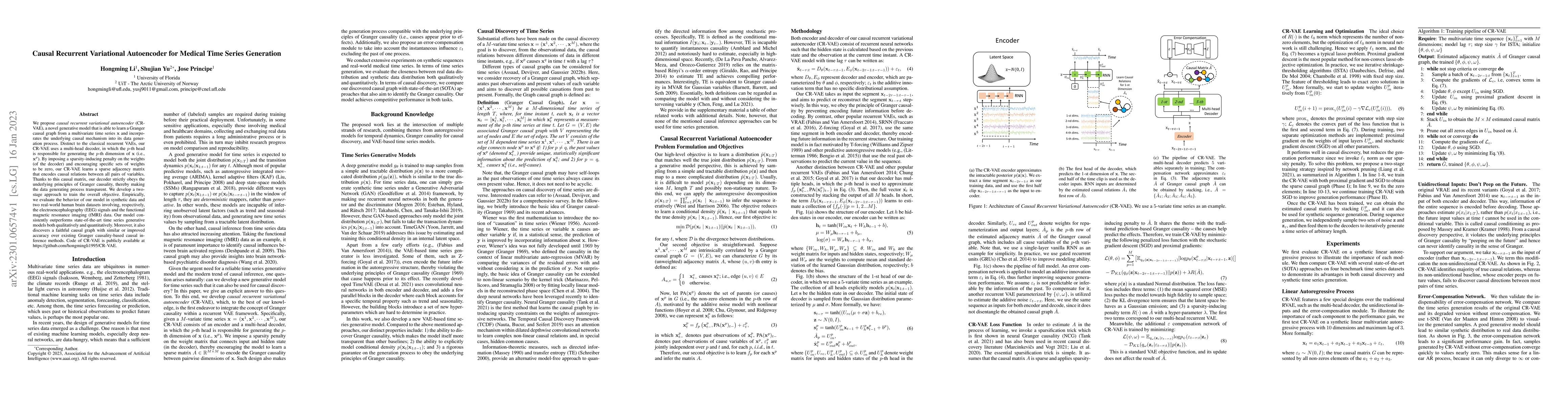 Thumbnail for Causal Recurrent Variational Autoencoder for Medical Time Series
  Generation