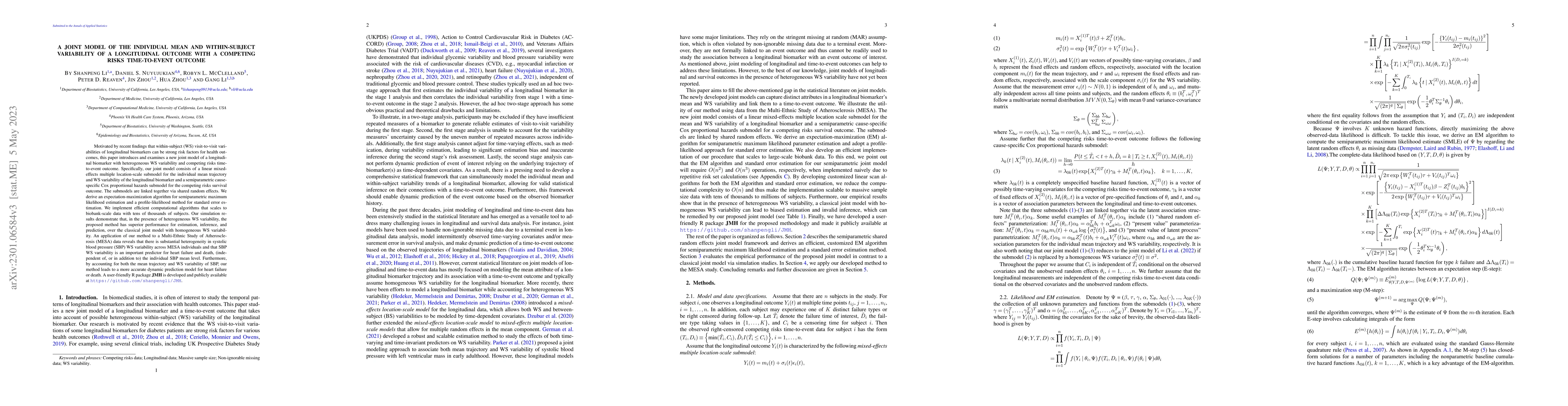 Thumbnail for A joint model of the individual mean and within-subject variability of a
  longitudinal outcome with a competing risks time-to-event outcome