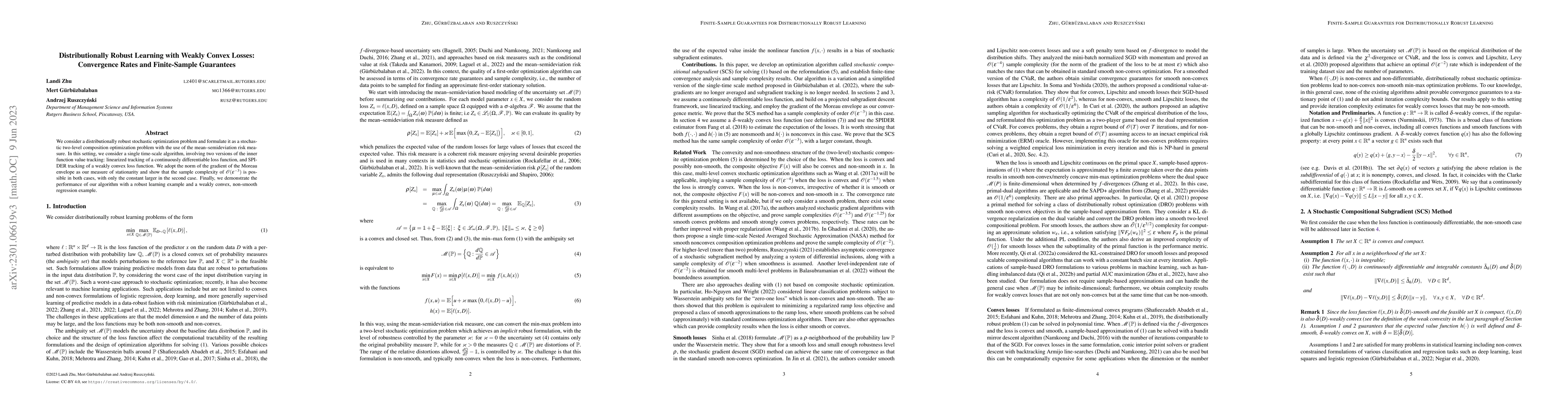 Thumbnail for Distributionally Robust Learning with Weakly Convex Losses: Convergence
  Rates and Finite-Sample Guarantees