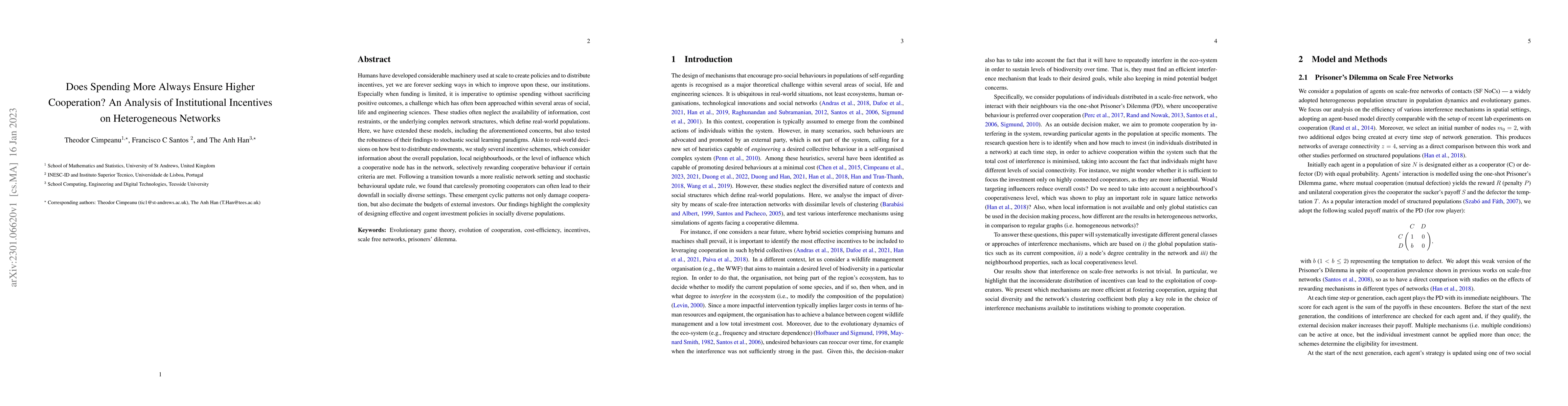 Thumbnail for Does Spending More Always Ensure Higher Cooperation? An Analysis of
  Institutional Incentives on Heterogeneous Networks