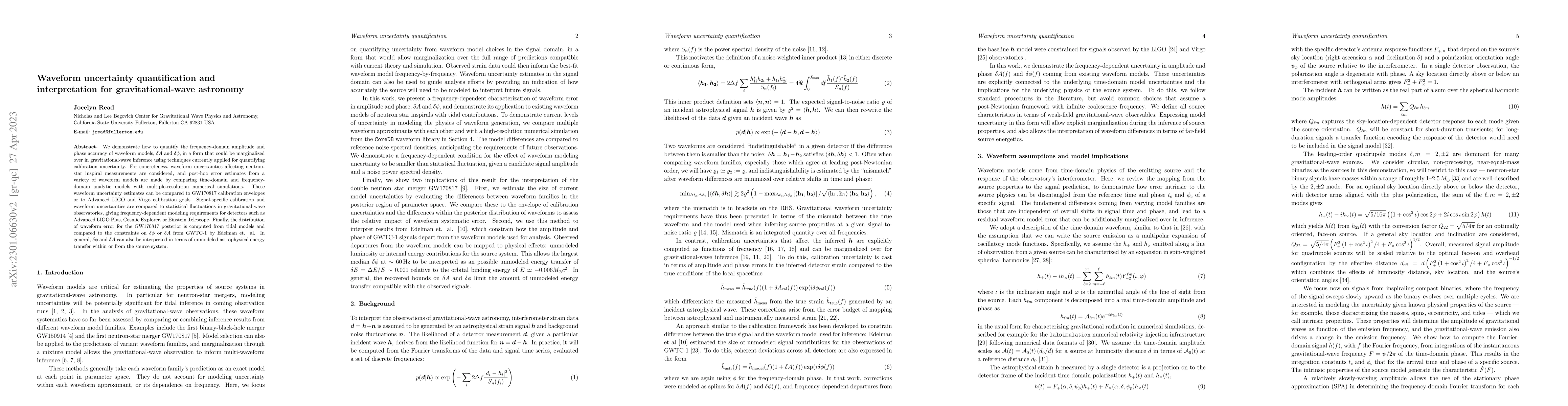 Thumbnail for Waveform uncertainty quantification and interpretation for
  gravitational-wave astronomy