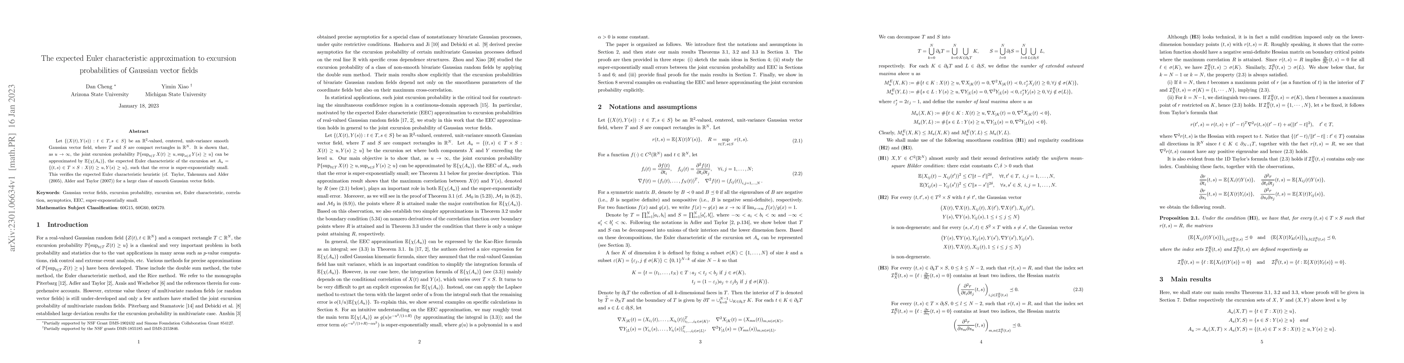 Thumbnail for The expected Euler characteristic approximation to excursion
  probabilities of Gaussian vector fields