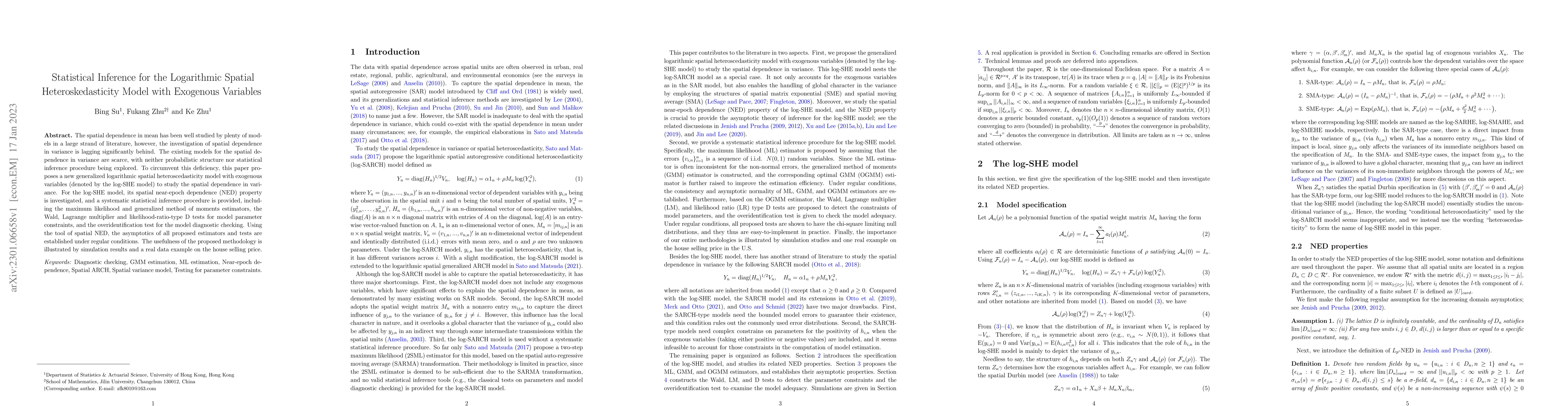 Thumbnail for Statistical inference for the logarithmic spatial heteroskedasticity
  model with exogenous variables