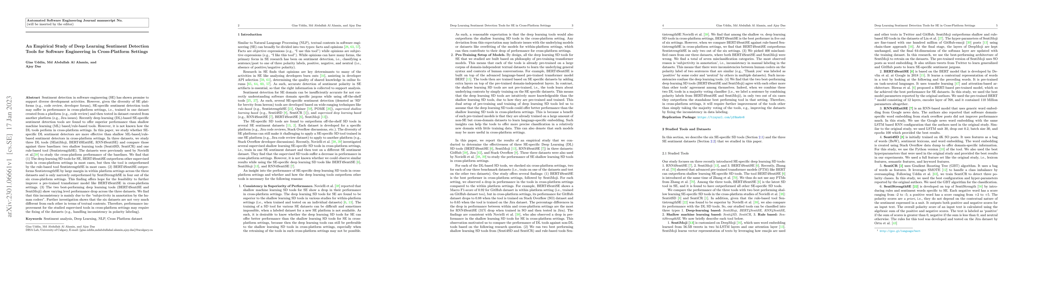 Thumbnail for An Empirical Study of Deep Learning Sentiment Detection Tools for
  Software Engineering in Cross-Platform Settings