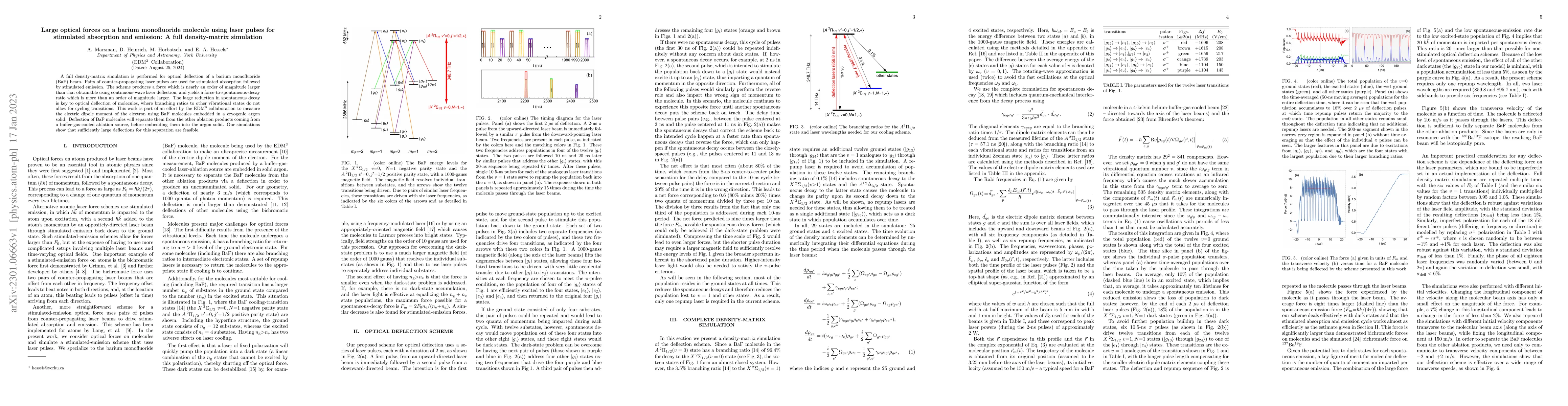 Thumbnail for Large optical forces on a barium monofluoride molecule using laser
  pulses for stimulated absorption and emission: A full density-matrix
  simulation