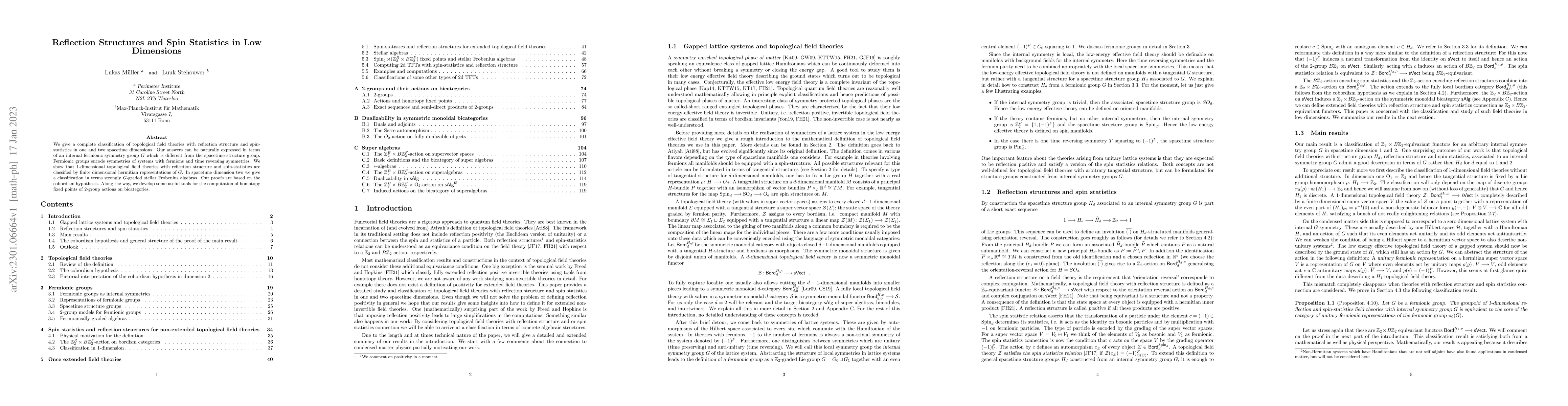 Thumbnail for Reflection Structures and Spin Statistics in Low Dimensions