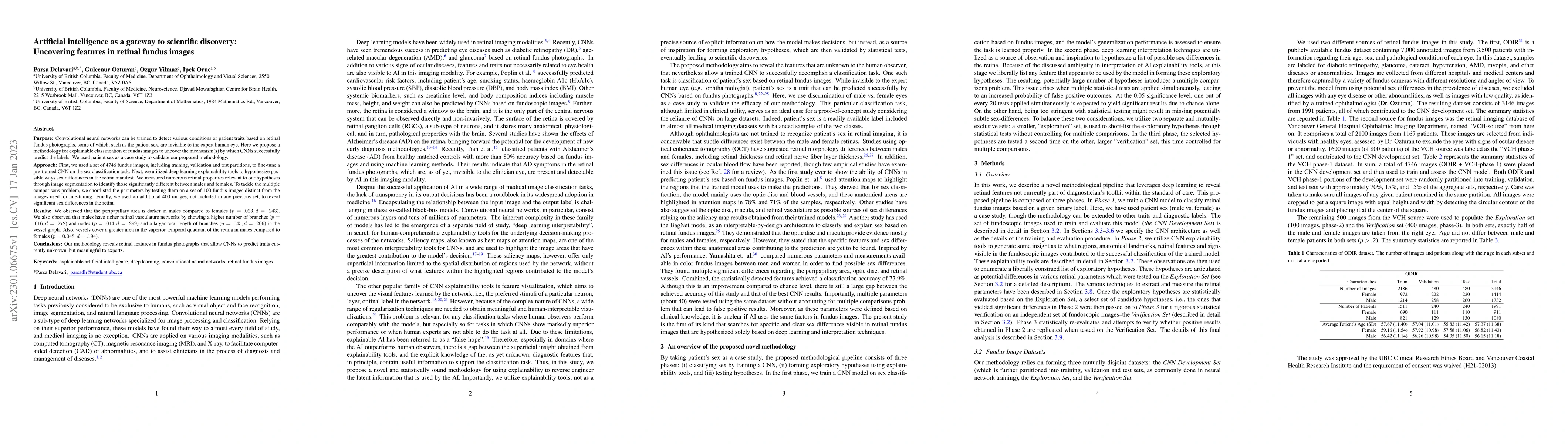 Thumbnail for Artificial intelligence as a gateway to scientific discovery: Uncovering
  features in retinal fundus images