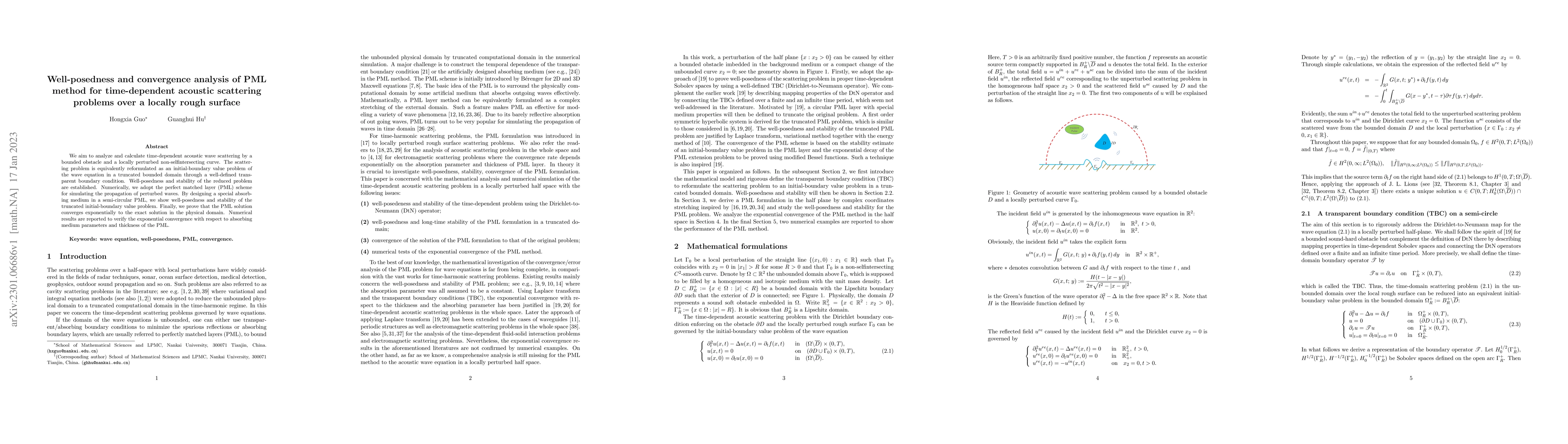 Thumbnail for Well-posedness and convergence analysis of PML method for time-dependent
  acoustic scattering problems over a locally rough surface