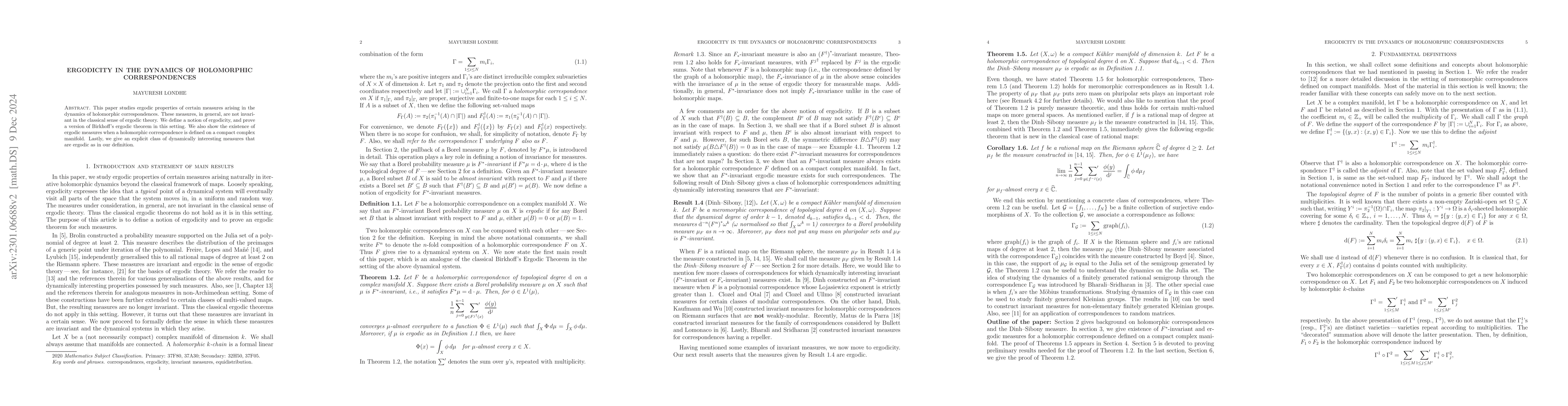 Thumbnail for Ergodicity in the dynamics of holomorphic correspondences