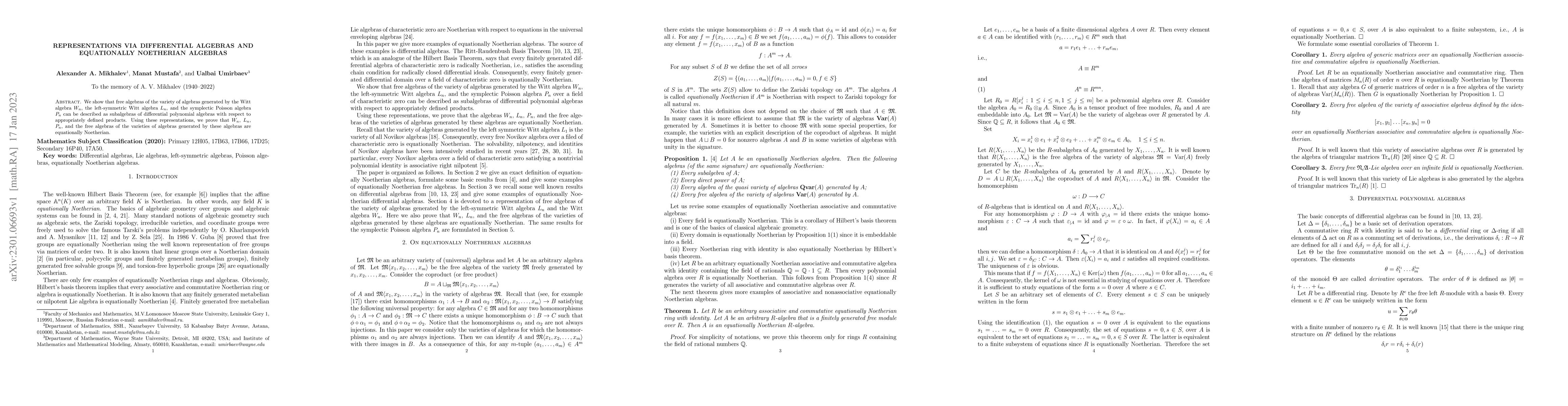 Thumbnail for Representations via differential algebras and equationally Noetherian
  algebras