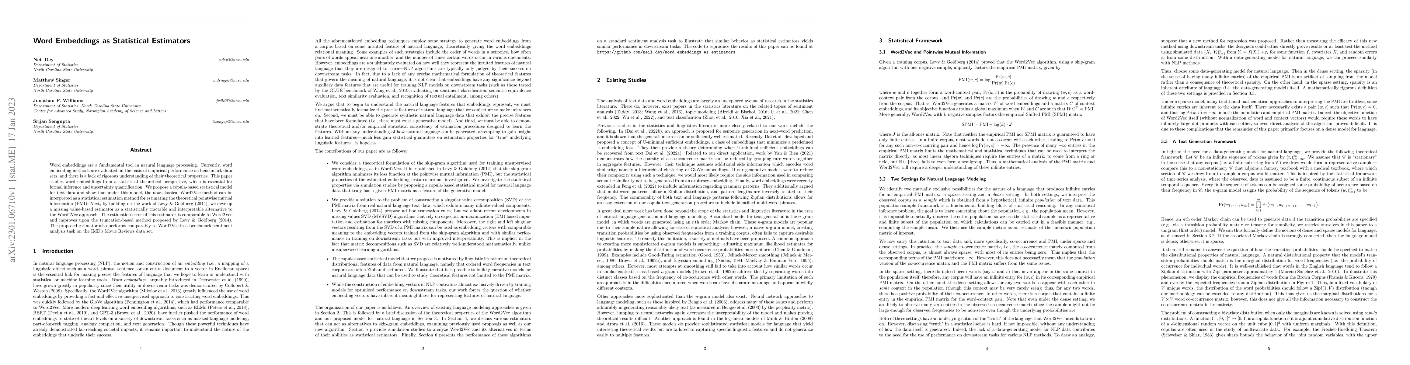 Thumbnail for Word Embeddings as Statistical Estimators