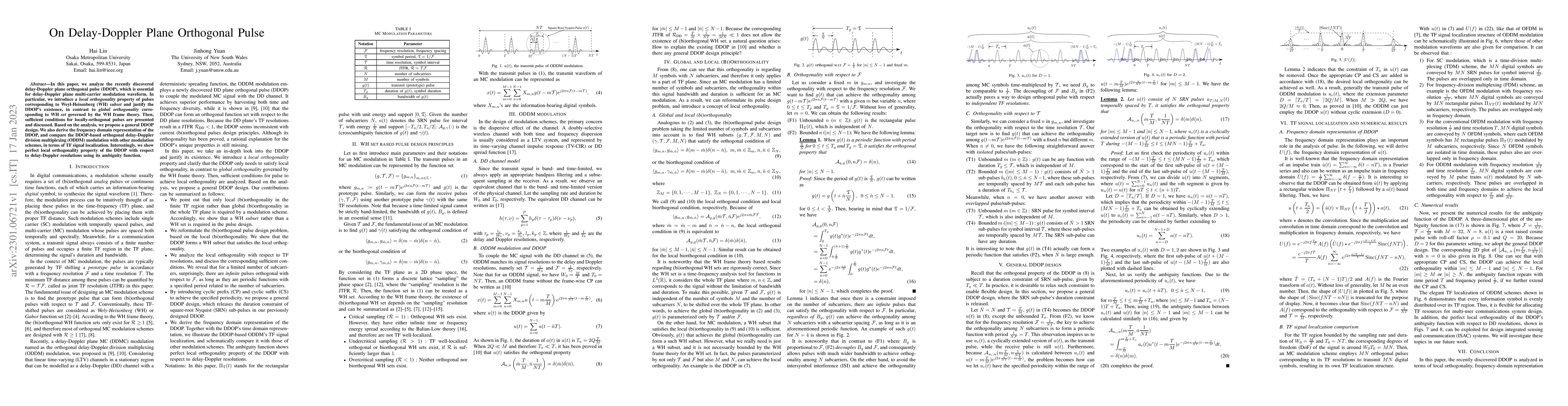 Thumbnail for On Delay-Doppler Plane Orthogonal Pulse