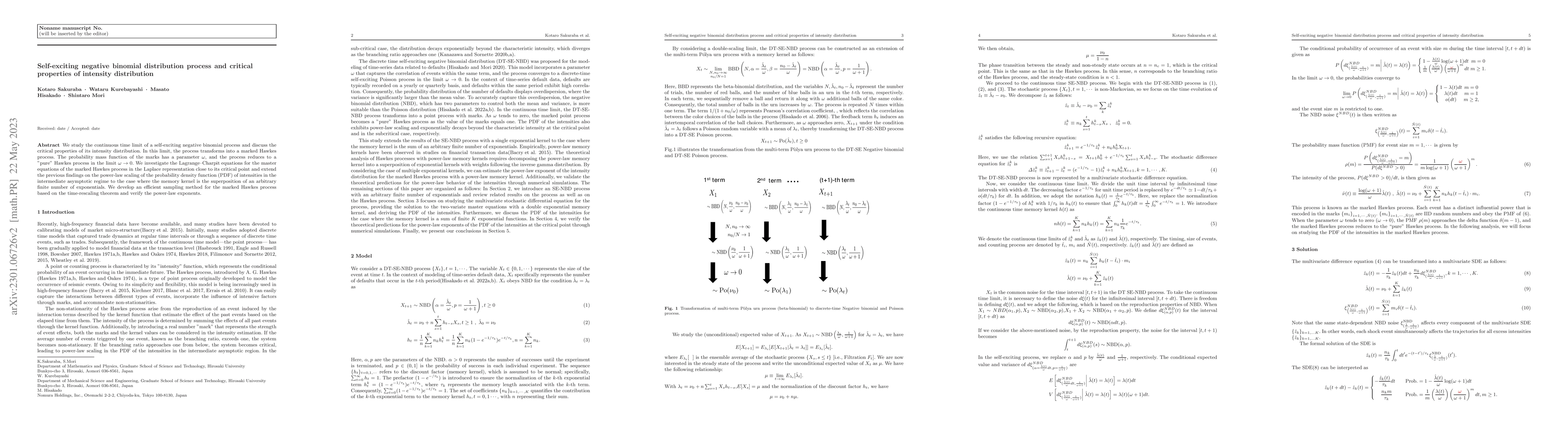 Thumbnail for Self-exciting negative binomial distribution process and critical
  properties of intensity distribution