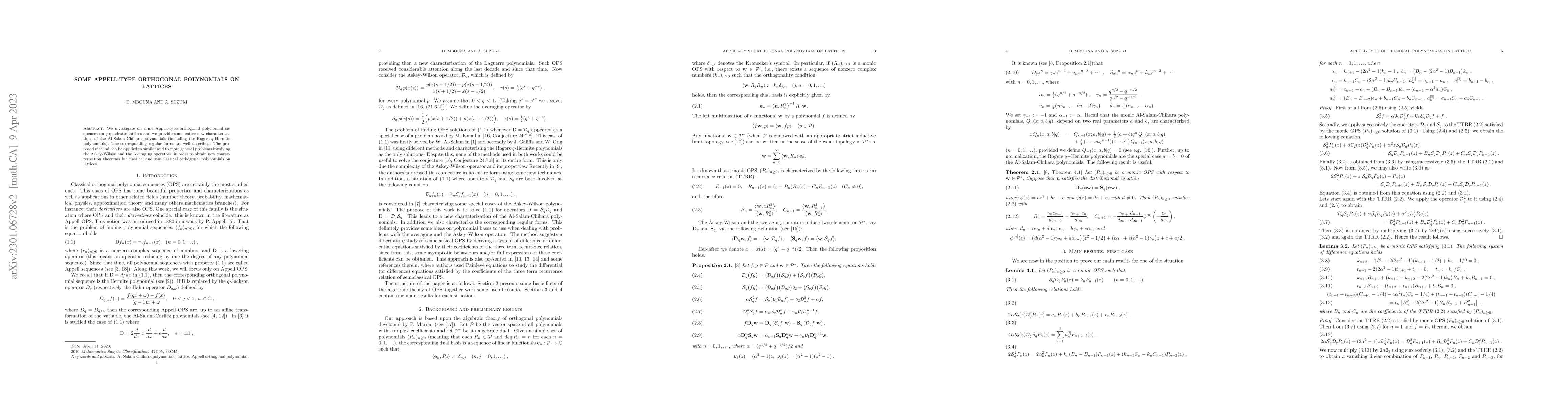 Thumbnail for Some Appell-type orthogonal polynomials on lattices