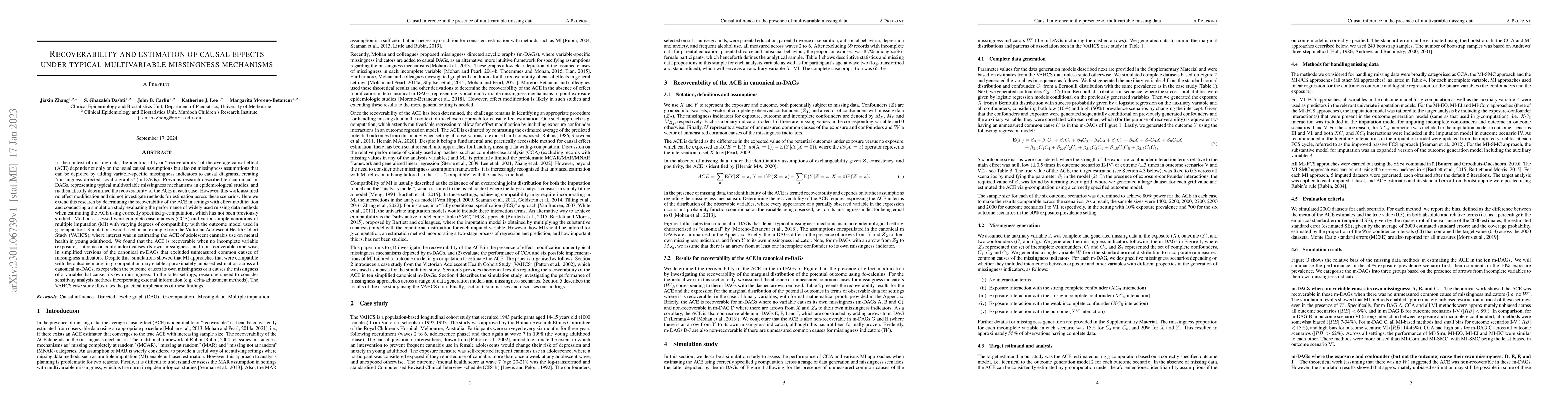 Thumbnail for Recoverability and estimation of causal effects under typical
  multivariable missingness mechanisms