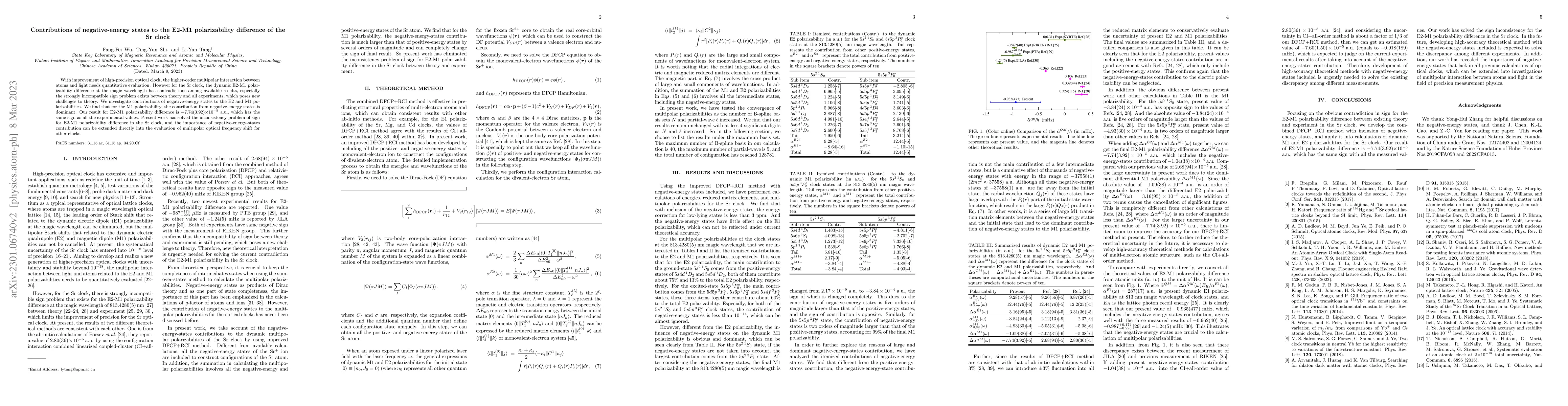 Thumbnail for Contributions of negative-energy states to the E2-M1 polarizability of
  the Sr clock