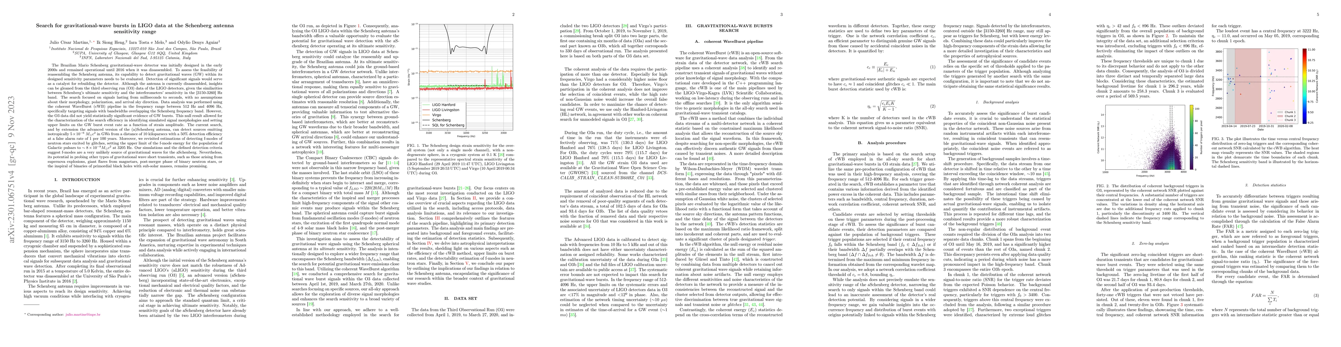 Thumbnail for Search for gravitational-wave bursts in LIGO data at the Schenberg
  antenna sensitivity range