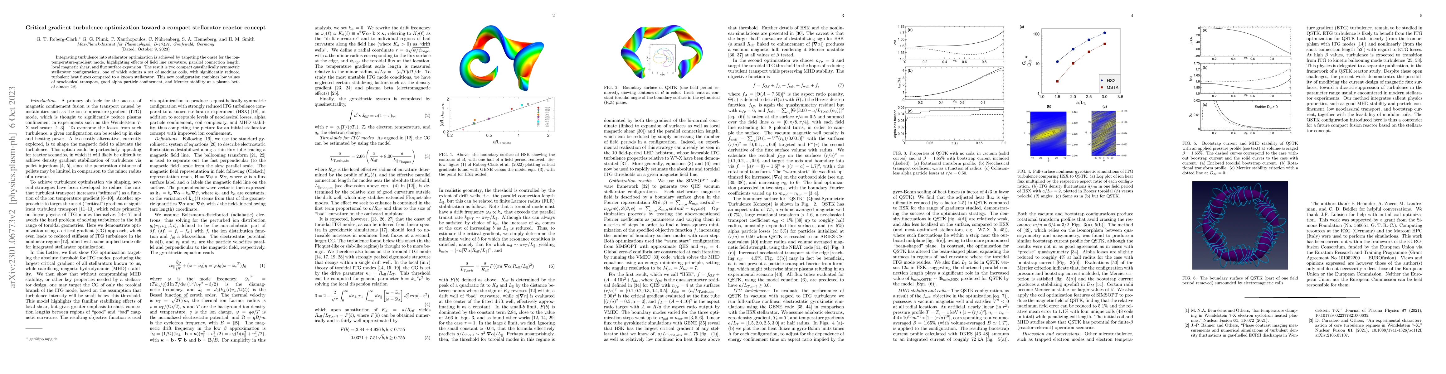 Thumbnail for Critical gradient turbulence optimization toward a compact stellarator
  reactor concept