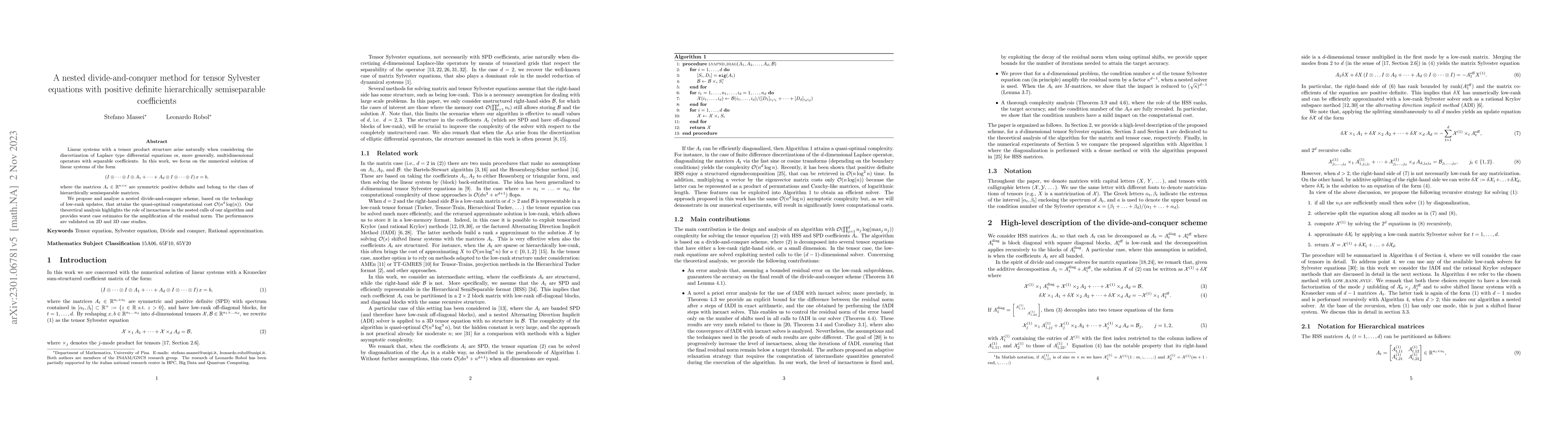 Thumbnail for A nested divide-and-conquer method for tensor Sylvester equations with
  positive definite hierarchically semiseparable coefficients