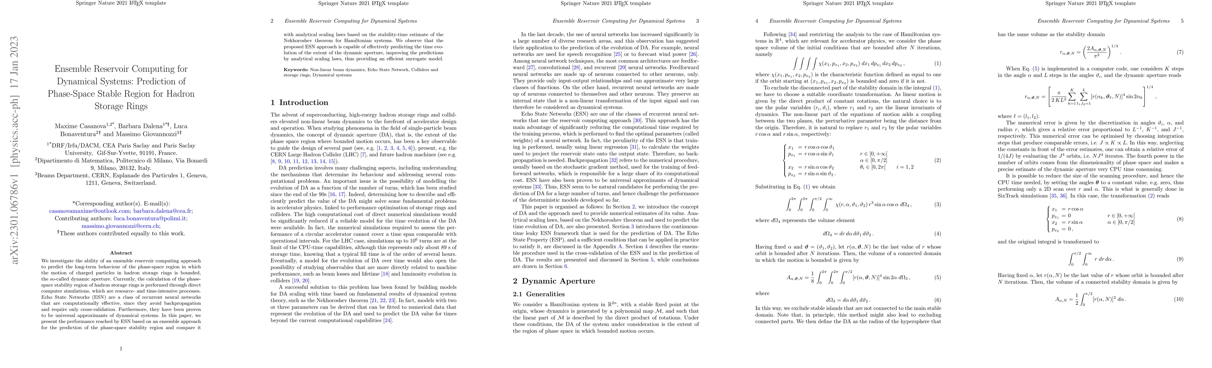 Thumbnail for Ensemble Reservoir Computing for Dynamical Systems: Prediction of
  Phase-Space Stable Region for Hadron Storage Rings