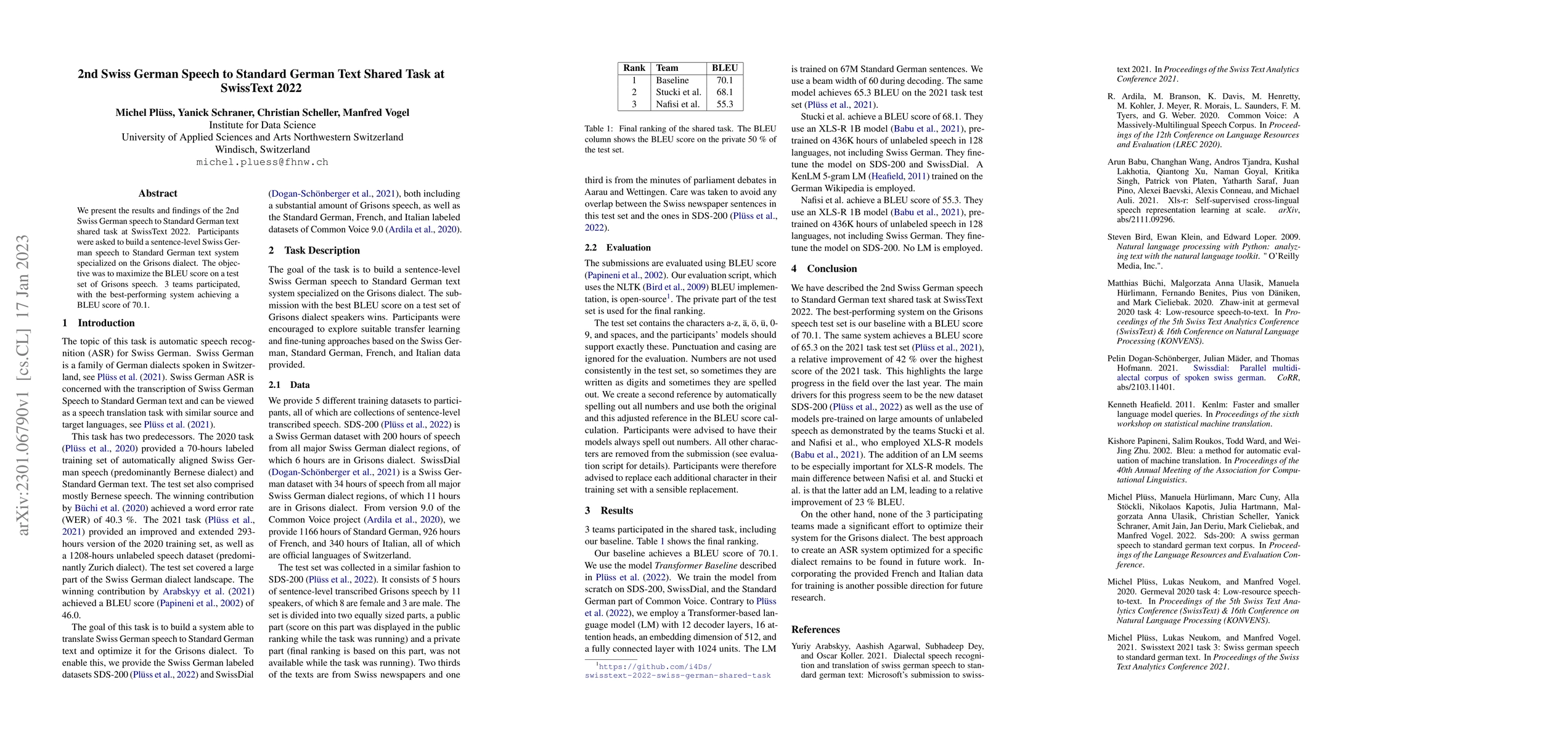 Thumbnail for 2nd Swiss German Speech to Standard German Text Shared Task at SwissText
  2022