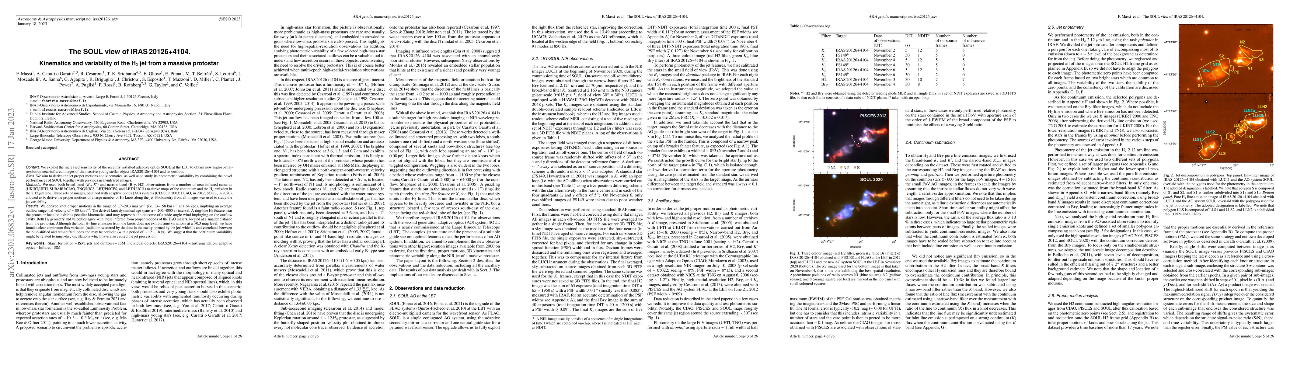 Thumbnail for The SOUL view of IRAS20126+4104. Kinematics and variability of the H$_2$
  jet from a massive protostar