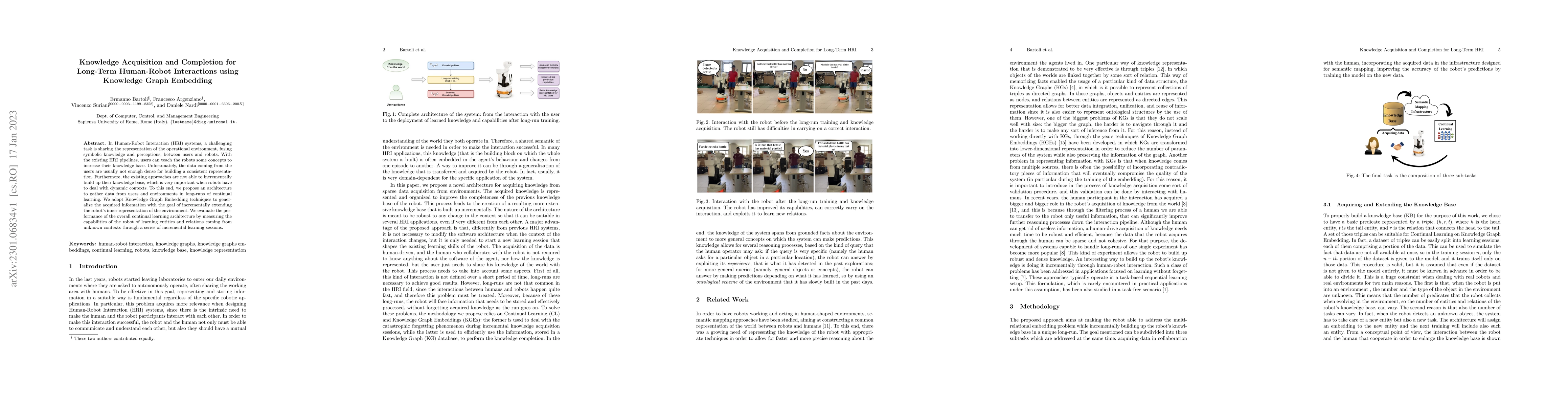 Thumbnail for Knowledge Acquisition and Completion for Long-Term Human-Robot
  Interactions using Knowledge Graph Embedding