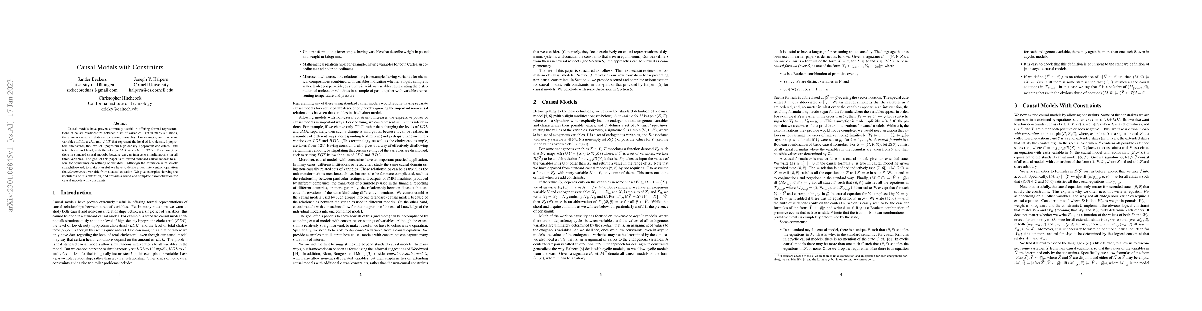 Thumbnail for Causal Models with Constraints
