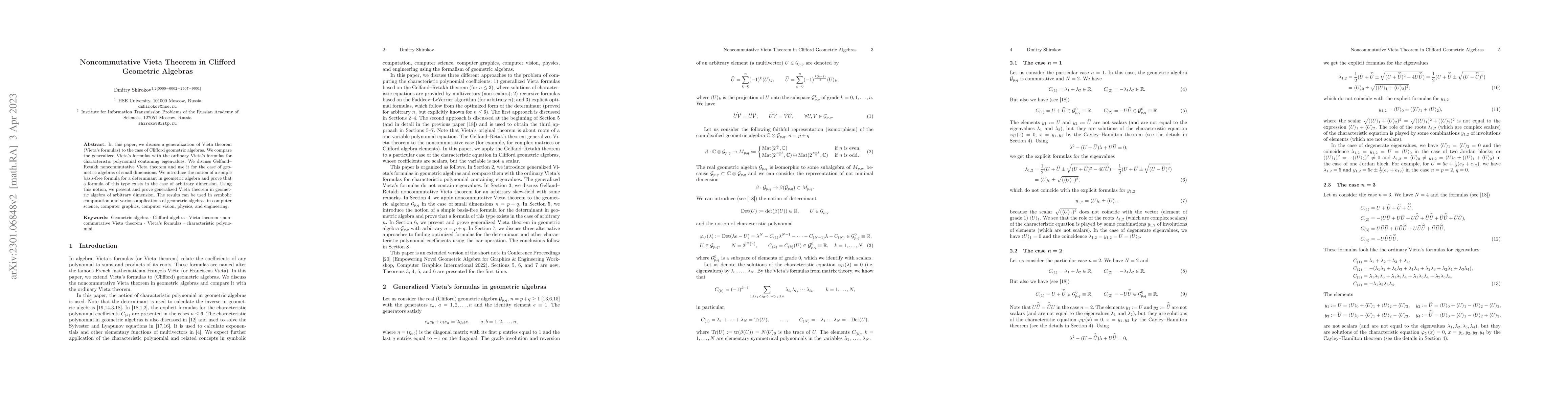 Thumbnail for Noncommutative Vieta Theorem in Clifford Geometric Algebras