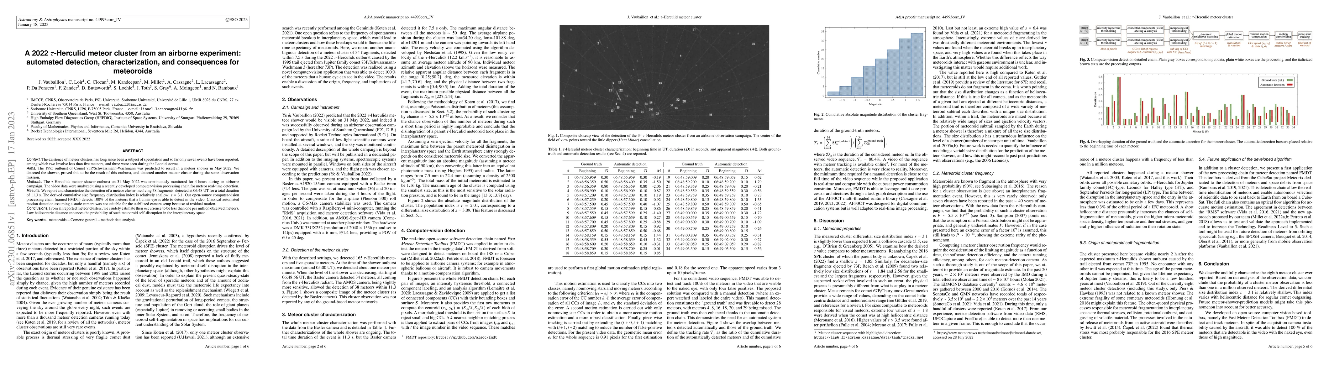 Thumbnail for A 2022 $\tau$-Herculid meteor cluster from an airborne experiment:
  automated detection, characterization, and consequences for meteoroids