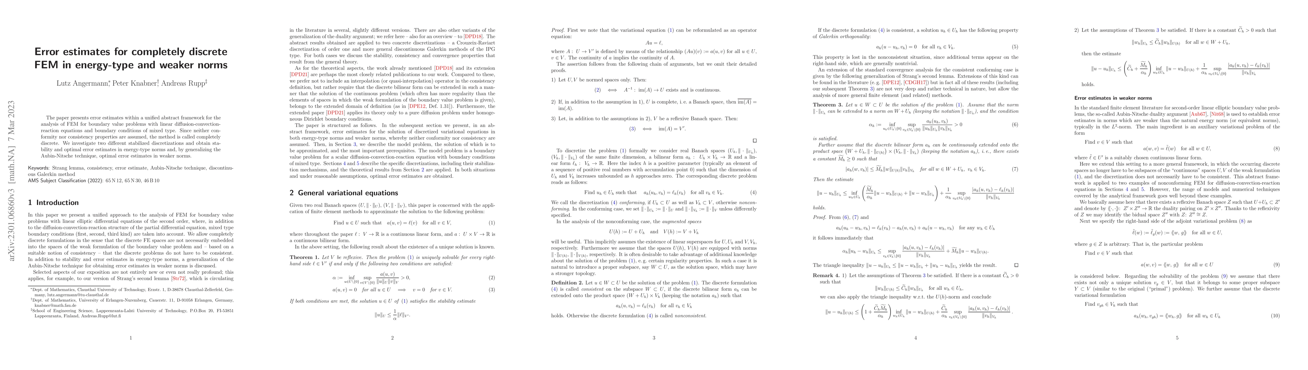 Thumbnail for Error estimates for completely discrete FEM in energy-type and weaker
  norms