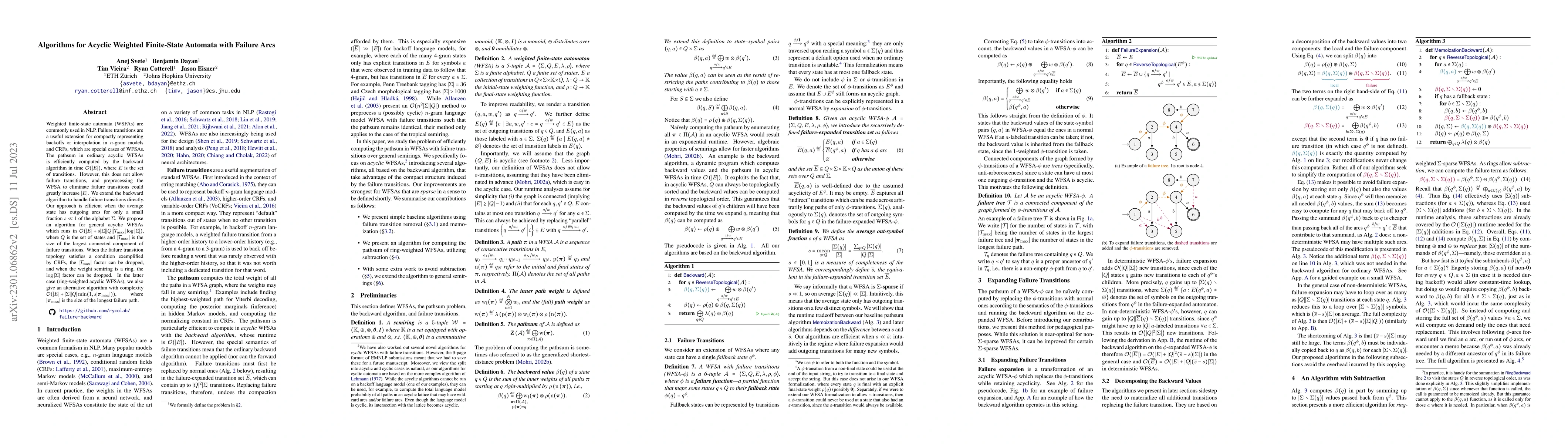 Thumbnail for Algorithms for Acyclic Weighted Finite-State Automata with Failure Arcs