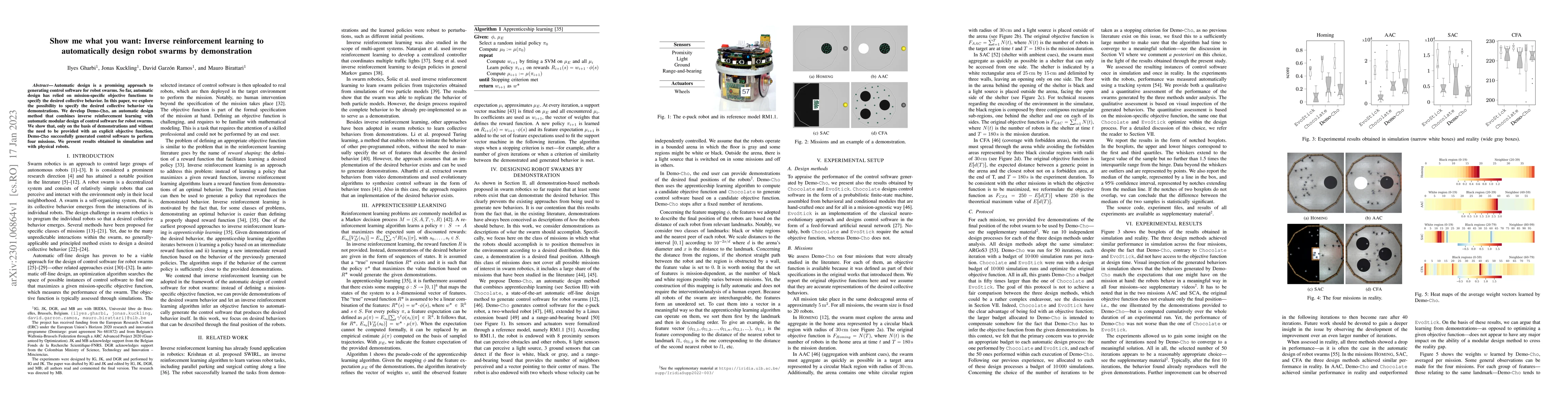 Thumbnail for Show me what you want: Inverse reinforcement learning to automatically
  design robot swarms by demonstration