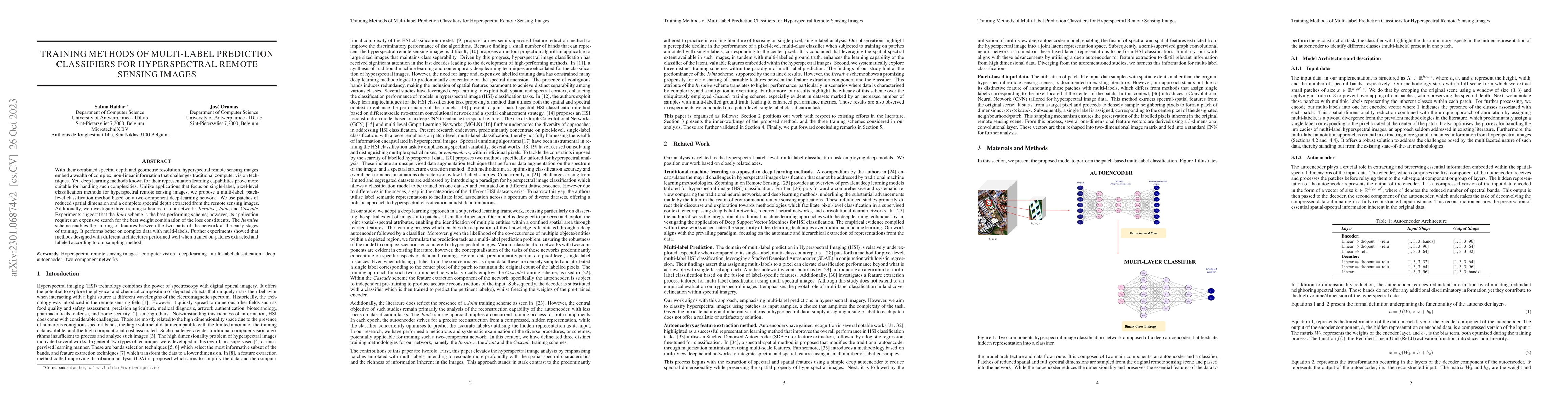 Thumbnail for Training Methods of Multi-label Prediction Classifiers for Hyperspectral
  Remote Sensing Images