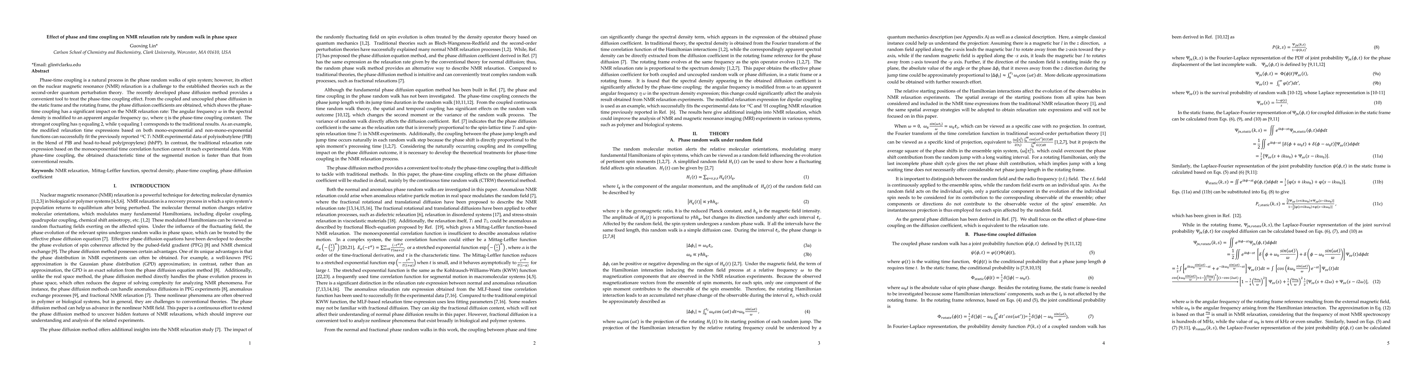 Thumbnail for Effect of phase and time coupling on NMR relaxation rate by random walk
  in phase space
