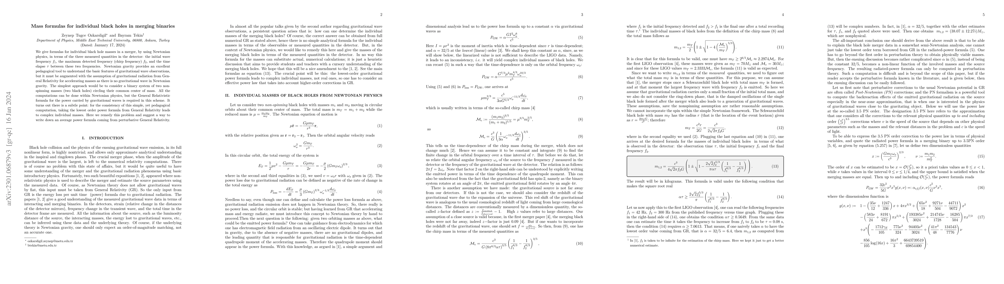 Thumbnail for Mass formulas for individual black holes in merging binaries