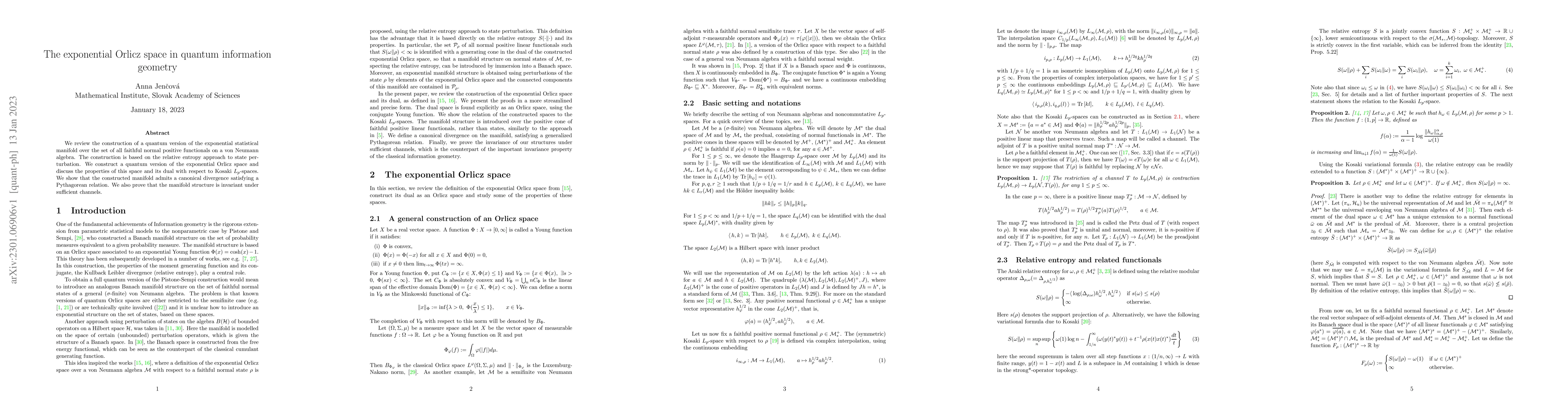 Thumbnail for The exponential Orlicz space in quantum information geometry
