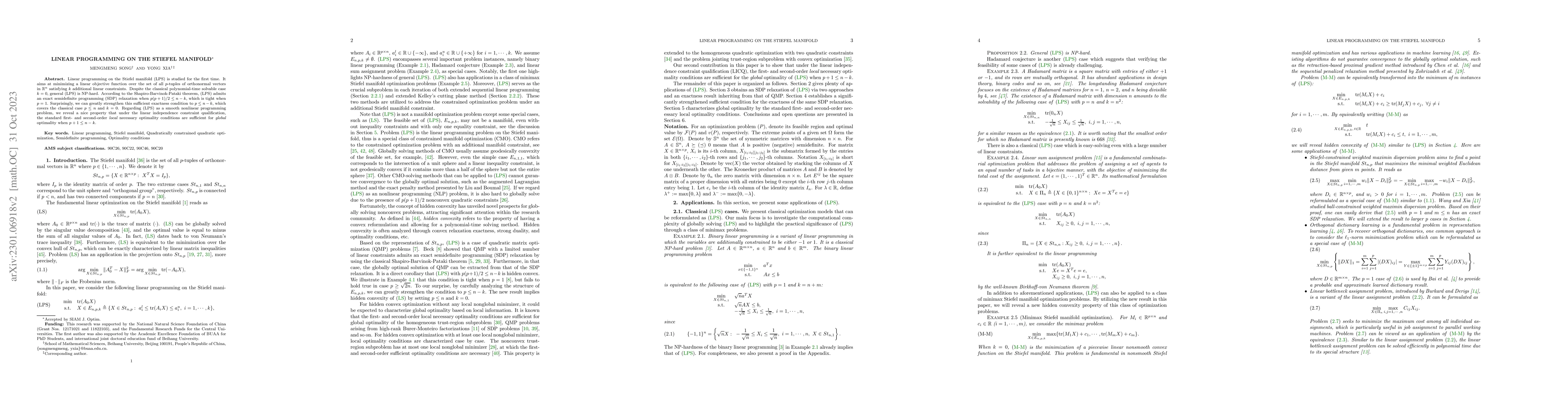 Thumbnail for Linear programming on the Stiefel manifold