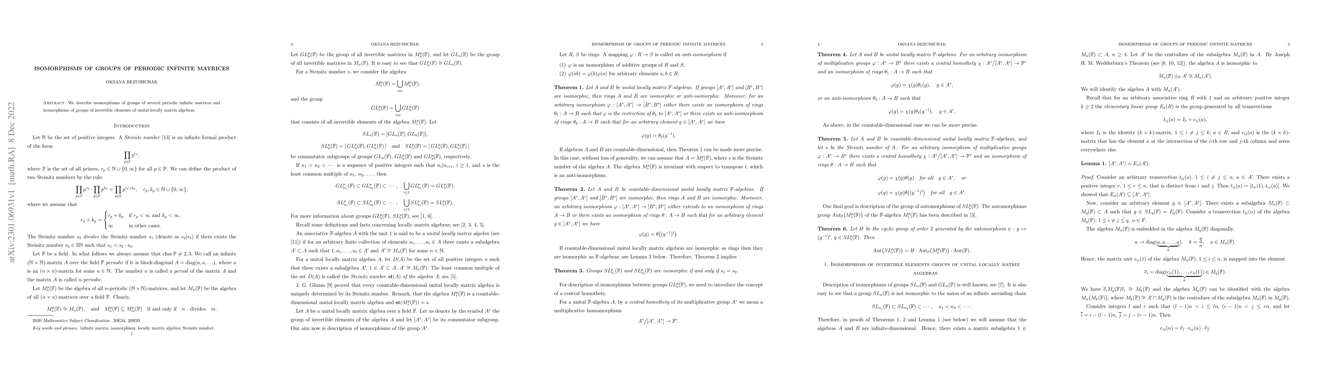 Thumbnail for Isomorphisms of groups of periodic infinite matrices