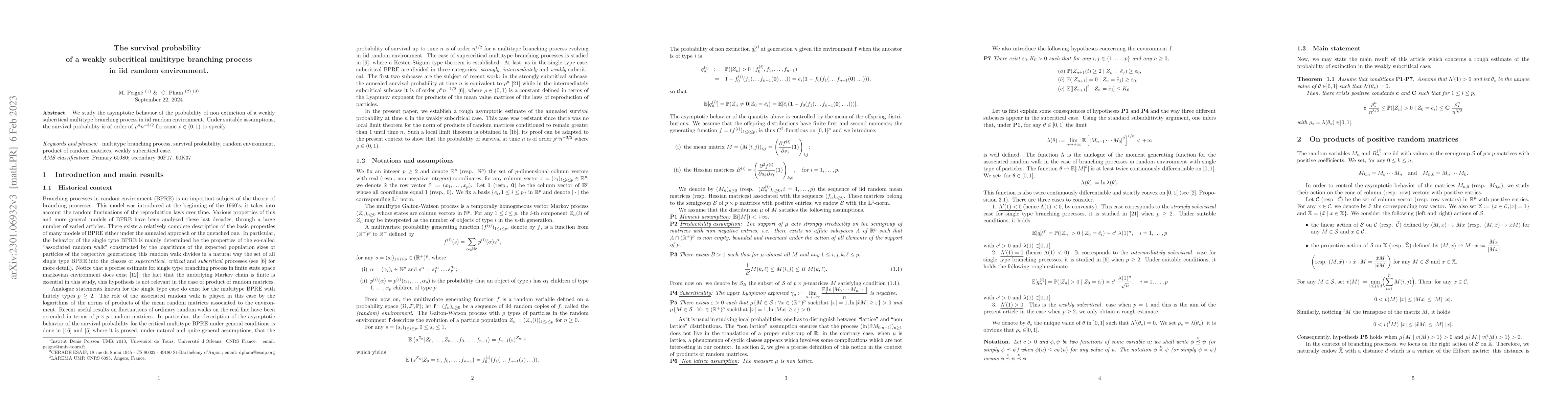 Thumbnail for The survival probability of a weakly subcritical multitype branching
  process in iid random environment