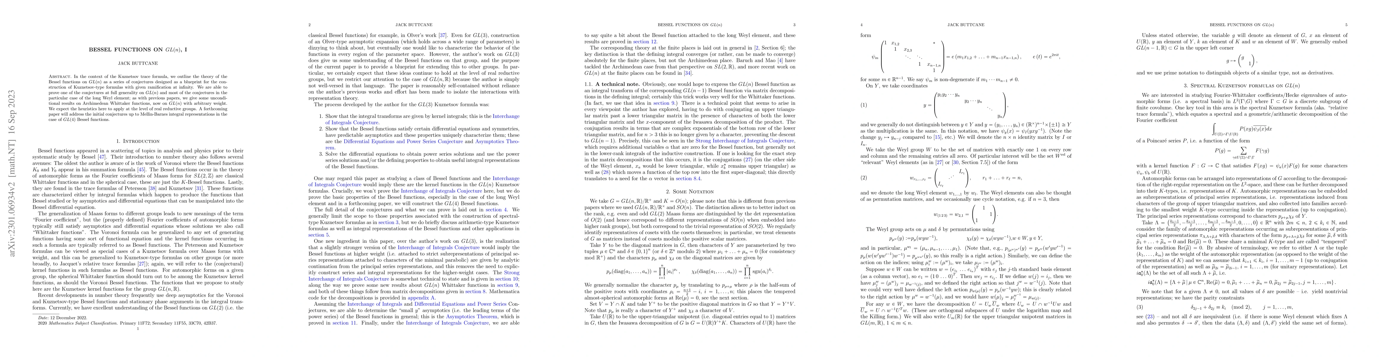 Thumbnail for Bessel functions on GL(n), I